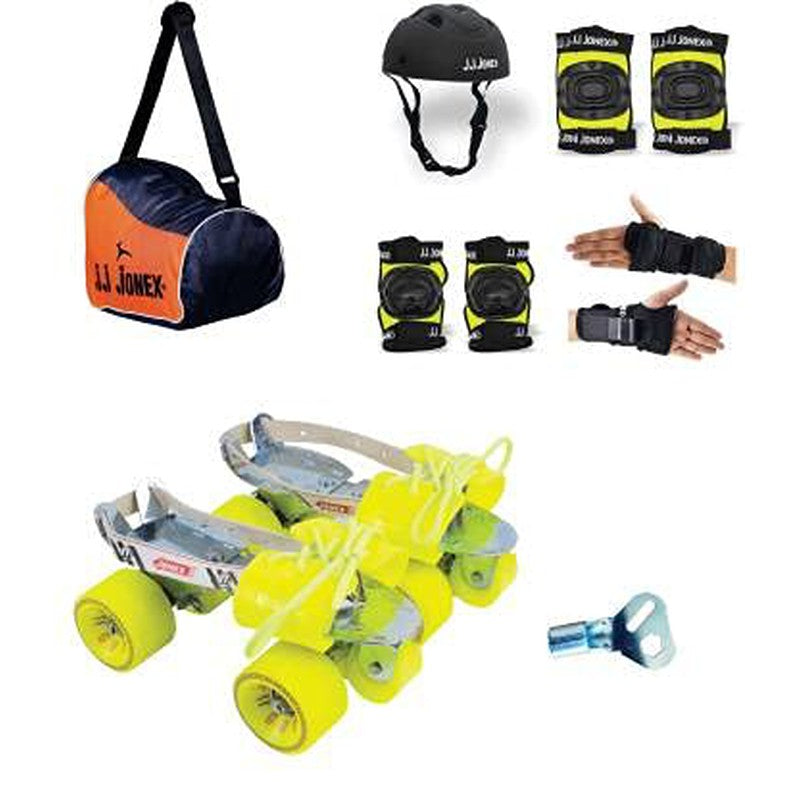 Gold Adjustable Skates Combo (Helmet + Knee pad + Elbow pad + Gloves + Key + Bag) (MYC) | Large | Green/Black