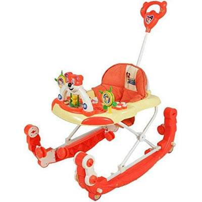 Baby Musical Rocking Walker - Foldable & Height Adjustable With Parental Handle (Red)