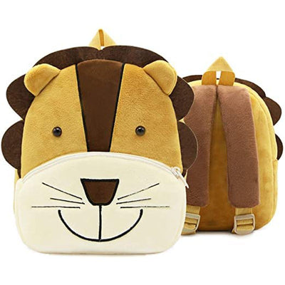 Premium Quality Soft Design Brown Lion Shape School Bag for Kids - 14 Inches