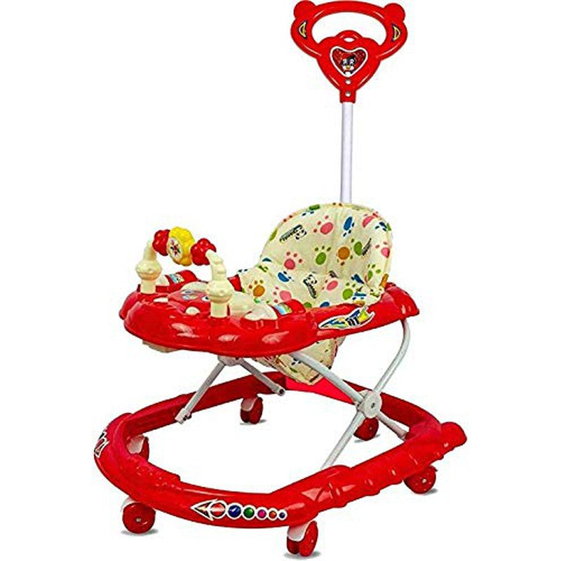 Cartoon Baby Adjustable Walker - Music & Rattles with Parental Handle (Red)