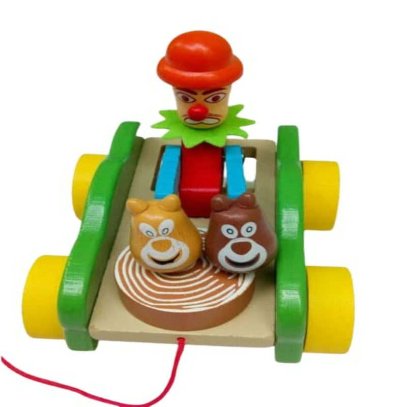 Wooden Drum Musical Pull Along Toy | Baby Early Walking Pull Toy (Joker)