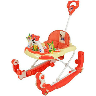 Baby Musical Rocker Cum Walker - Foldable & Height Adjustable (Red & Yellow)