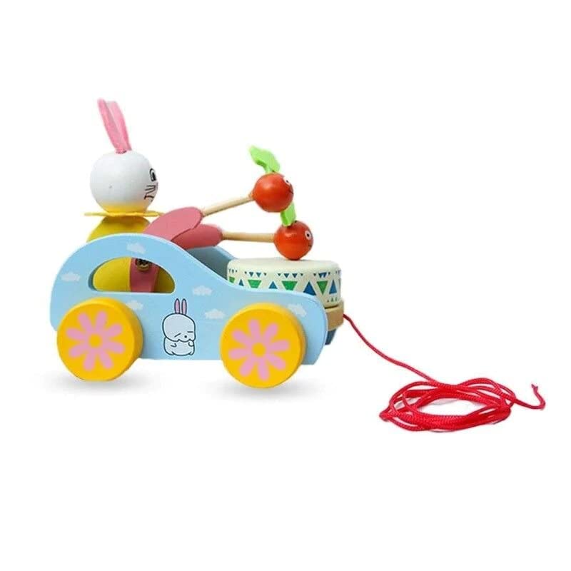 Wooden Drum Musical Pull Along Toy | Baby Early Walking Pull Toy (Rabbit)