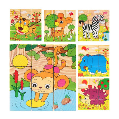 Return Gifts (Pack of 3,5,12) 3D 6 Face Animal Block Puzzle 6 in 1 Wooden Cube Jigsaw Toys (Zoo Animals)