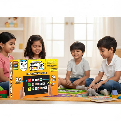 Play Panda Magnetic Learn to Spell - Animals I 104 magnetic Tiles, Magnetic Board and Spelling Guide