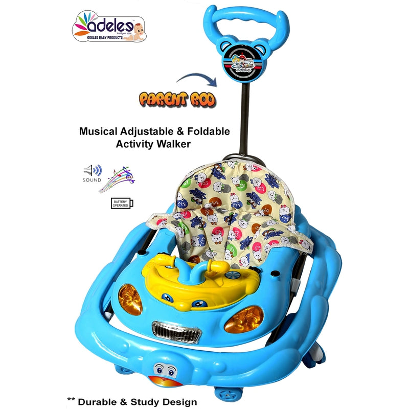 Buddy Musical Activity Walker With Parent Rod (Blue) - Height 65 cm