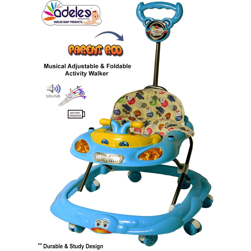 Buddy Musical Activity Walker With Parent Rod (Blue) - Height 65 cm