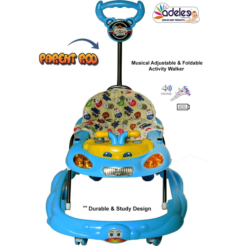 Buddy Musical Activity Walker With Parent Rod (Blue) - Height 65 cm