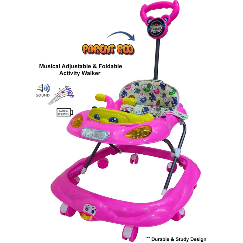 Buddy Musical Activity Walker With Parent Rod (Pink) - Height 65 cm