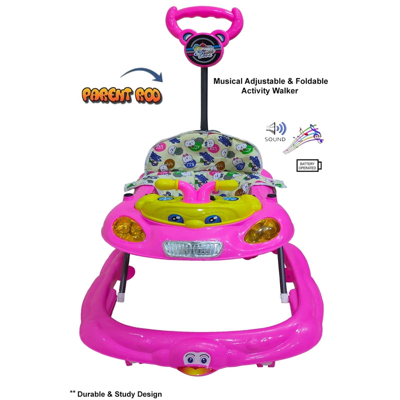 Buddy Musical Activity Walker With Parent Rod (Pink) - Height 65 cm