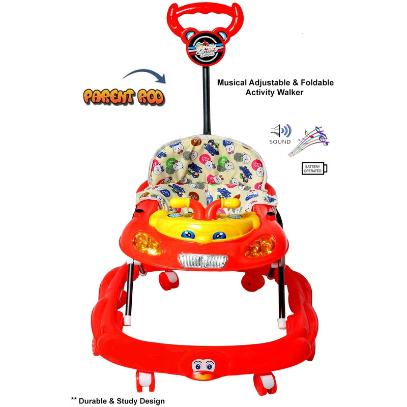 Buddy Musical Activity Walker With Parent Rod (Red) - Height 65 cm