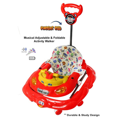 Buddy Musical Activity Walker With Parent Rod (Red) - Height 65 cm