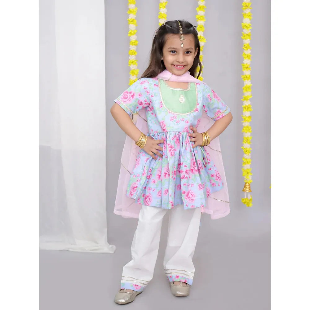 The Wishing Closet Pink Rose Print Angrakha Set - 5 Years to 10 Years
