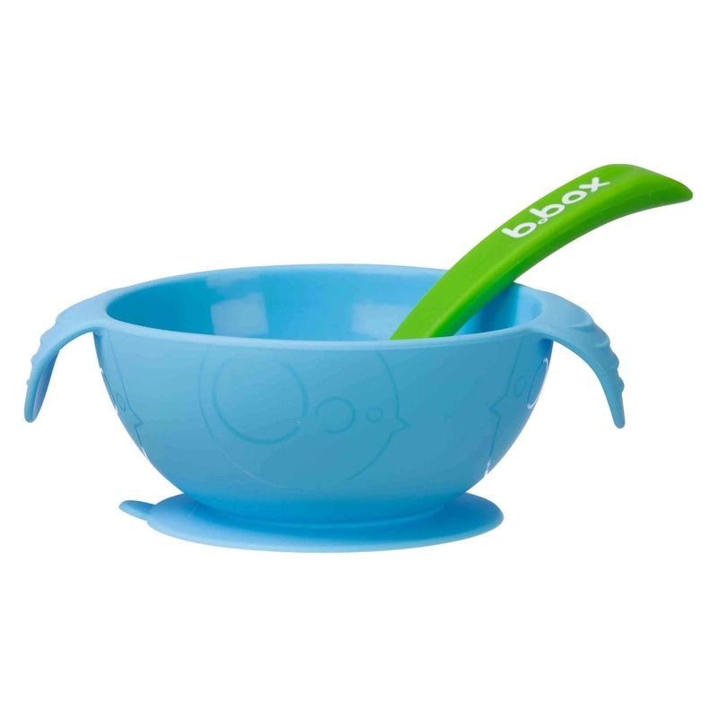 Silicone Suction Feeding Bowl Set with Spoon Ocean Breeze Blue Green