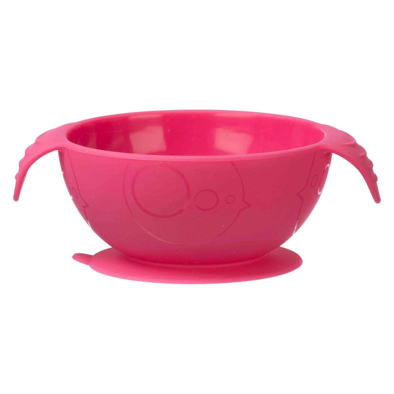 Silicone Suction Feeding Bowl Set with Spoon Strawberry Shake Pink Orange
