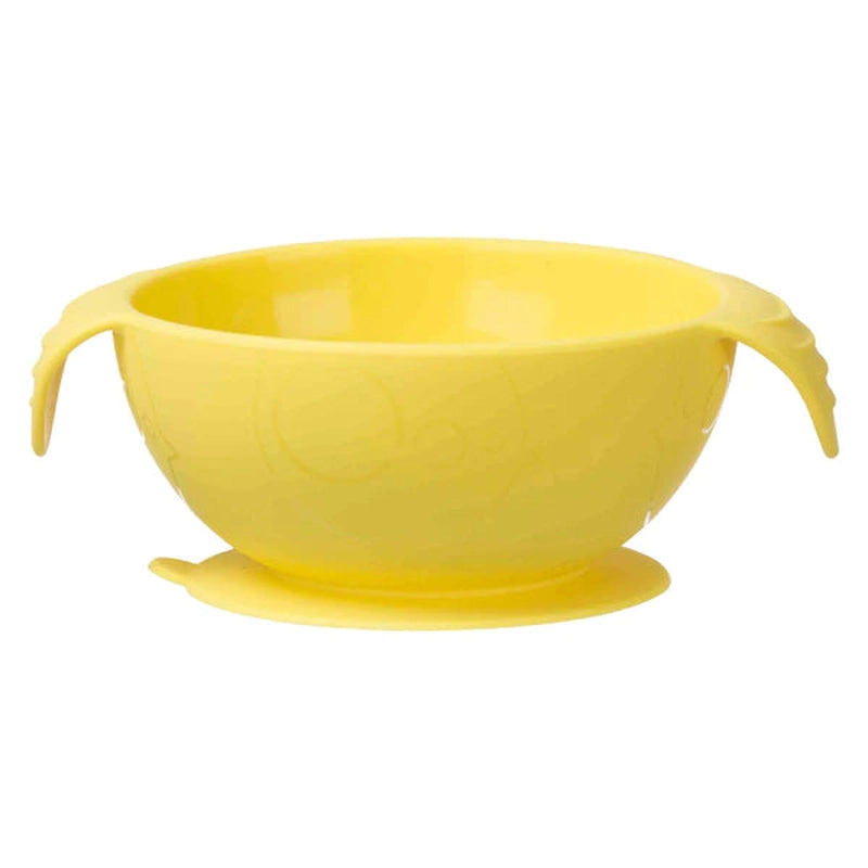 Silicone Suction Feeding Bowl Set with Spoon Lemon Sherbet Yellow Grey