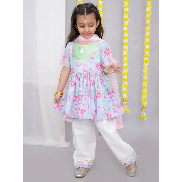 The Wishing Closet Pink Rose Print Angrakha Set - 5 Years to 10 Years