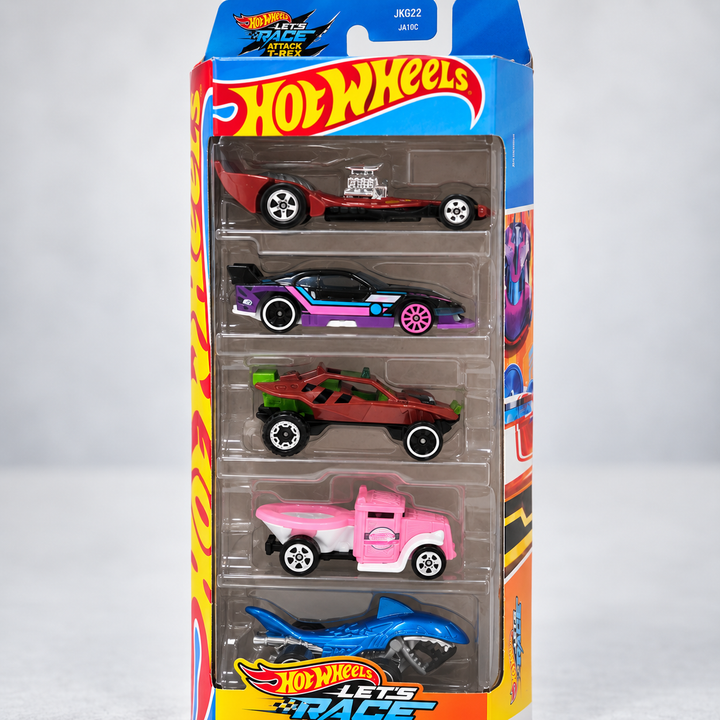 Hot Wheels Set of 5 Let's Race - GT Scorcher, Shark Bite / Requin Mordeur, Gotta Go, Sandivore, Madfast