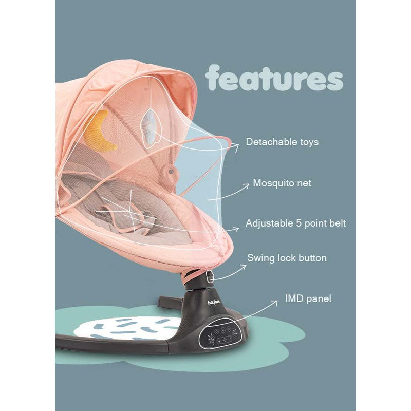 Premium Automatic Electric Baby Swing Cradle with Adjustable Swing Speed & Soothing Music | Baby Rocker with Mosquito Net, Safety Belt & Removable Baby Toys - COD Not Available