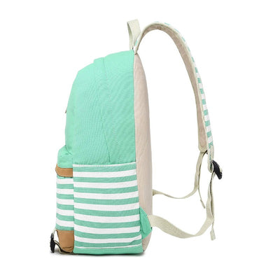 Green stripes Backpack with Lunch Bag & Stationery Pouch (Mint Green)