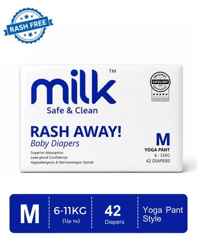 Milk (Size-M) Baby Diaper Yoga Pants | 42 Pieces | 6–11 kg