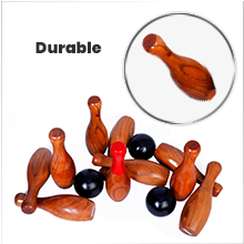 Backyard Skittles Bowling Wooden Hardwood Set (10 Pins, 3 Balls, 1 Ring)