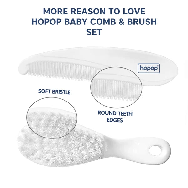 Hopop Baby Soft Bristles Comb & Brush Set - White