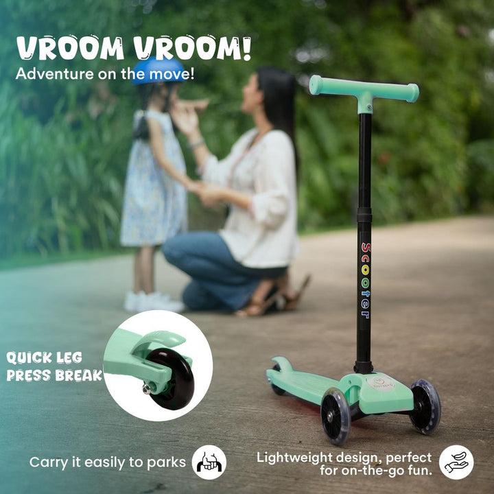 Tinyberg Kids Scooter with LED Wheels, Adjustable Height & Foot Brake | Vroom Vroom