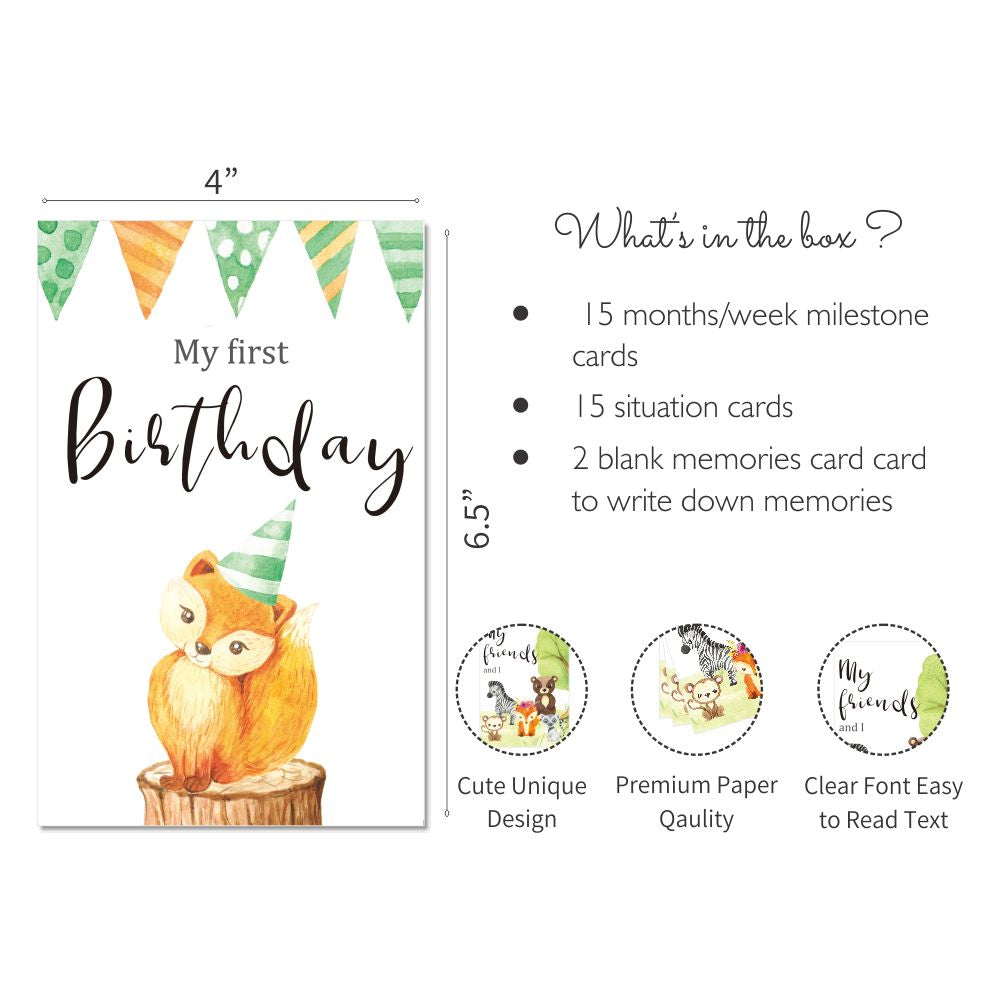 Jungle Safari Theme Baby Milestone Cards- Pack of 32