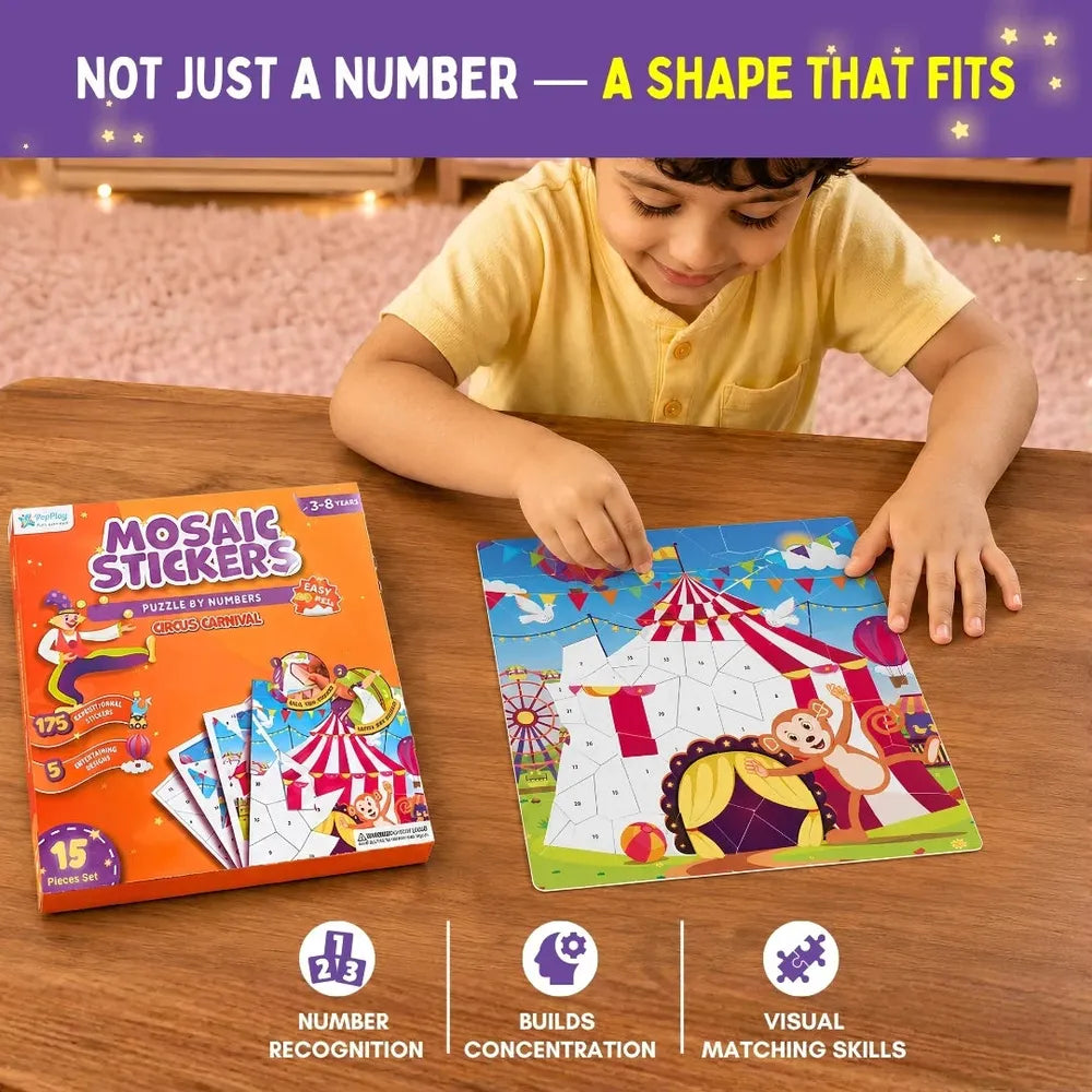 PepPlay Mosaic Sticker by Number - Circus Carnival Puzzle Kit | Boost Focus Through Sticker Art