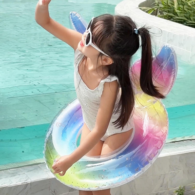 Inflatable Swimming Ring Float Tube with Air Pump | Multicolour Mermaid Design with Glitters