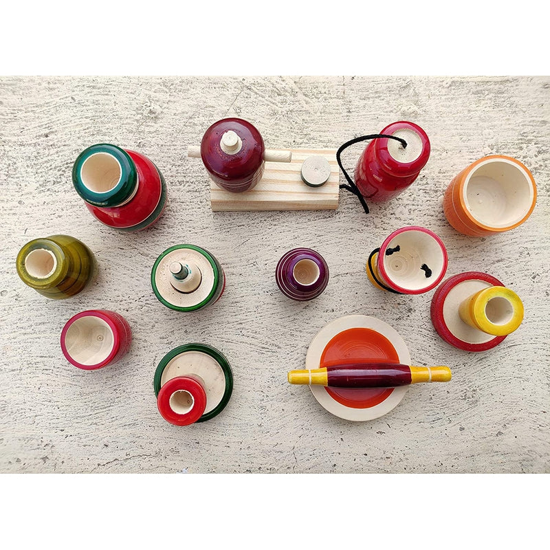 Wooden Traditional Indian Kitchen Set Toys - 16 Pieces