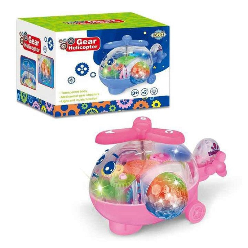 Musical Toy Battery Operated Transparent Gear 360 Degree Helicopter Flashing Light & Music for Kids