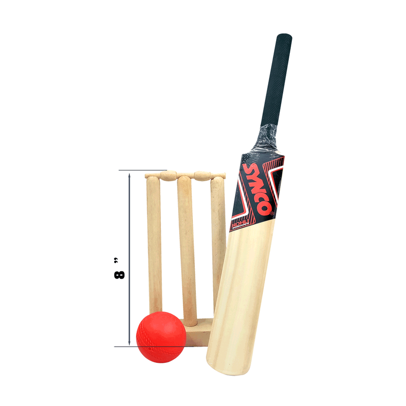 Wooden Mini Cricket Set (1 Poplar Wooden Bat, 1 Wicket with Stump and Base, 1 Plastic Ball)