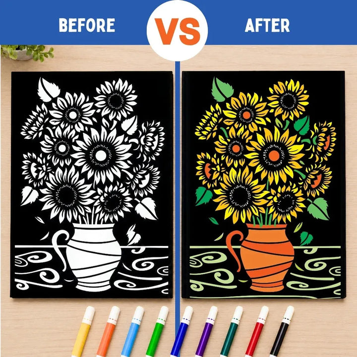 PepPlay Velvet Colouring Canvas | Set of 2 – Van Gogh Series - Sunflowers & Starry Night