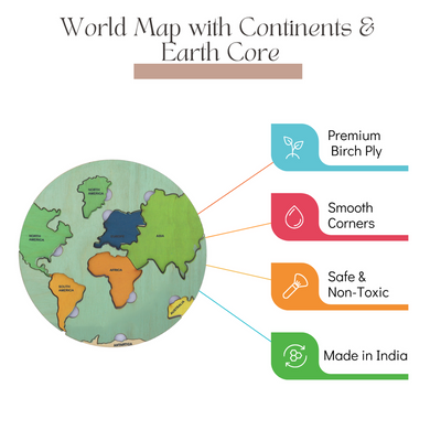 World Map with Continents & Earth Core | Geography Puzzles for Kids | Montessori Wooden Puzzle
