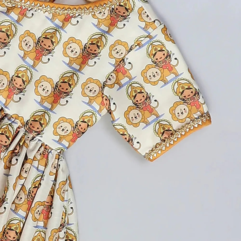 The Little Tales Durgaji Print Kurta Payjama Set (6-7 Years)