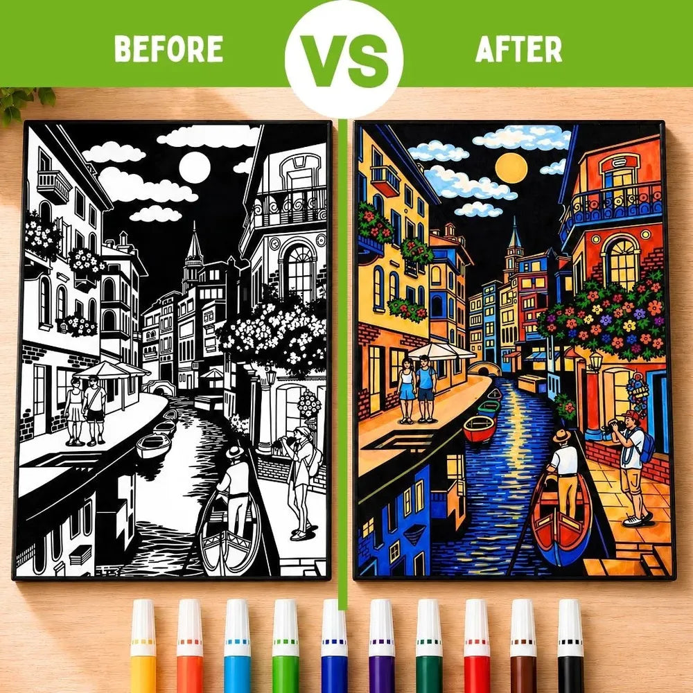 PepPlay Velvet Colouring Canvas | Set of 2 – City Scape Series - Venice & Amalfi Coast
