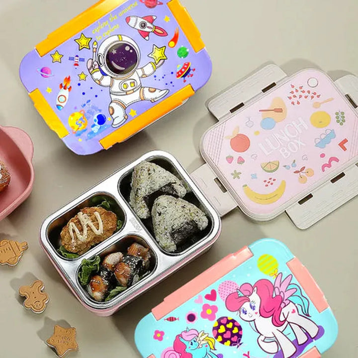 CuddleNest Astronaut Printed Bento Lunch Box - 710ml | 3 Compartments