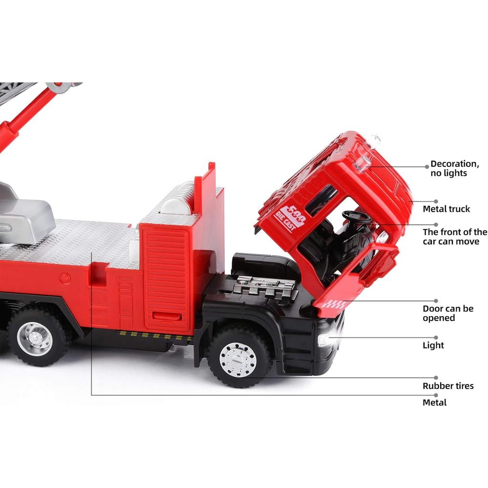 Fire Truck Toy with Rotating Ladder Metal Rescue Vehicle Red (3-7 Years)