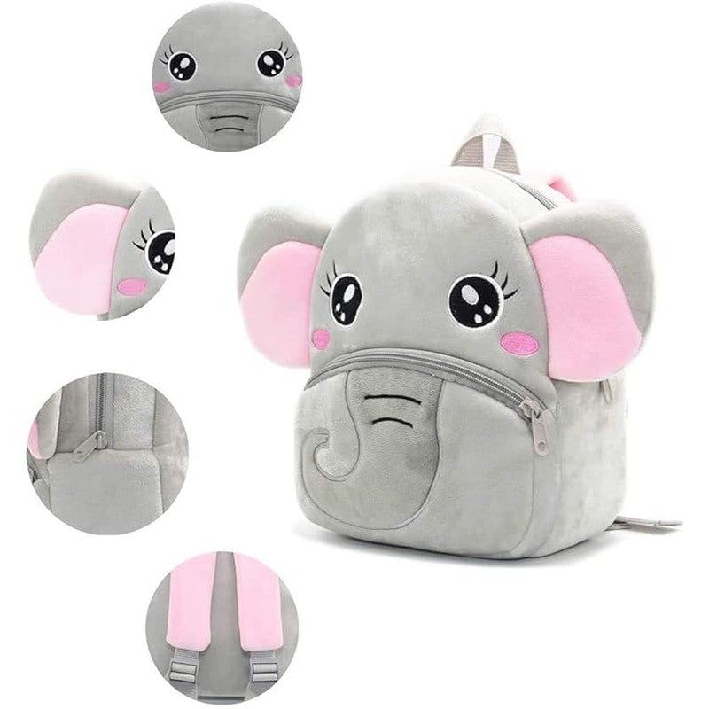 Premium Quality Soft Design Grey Elephant with Pink Ear Shape School Bag for Kids - 14 Inches