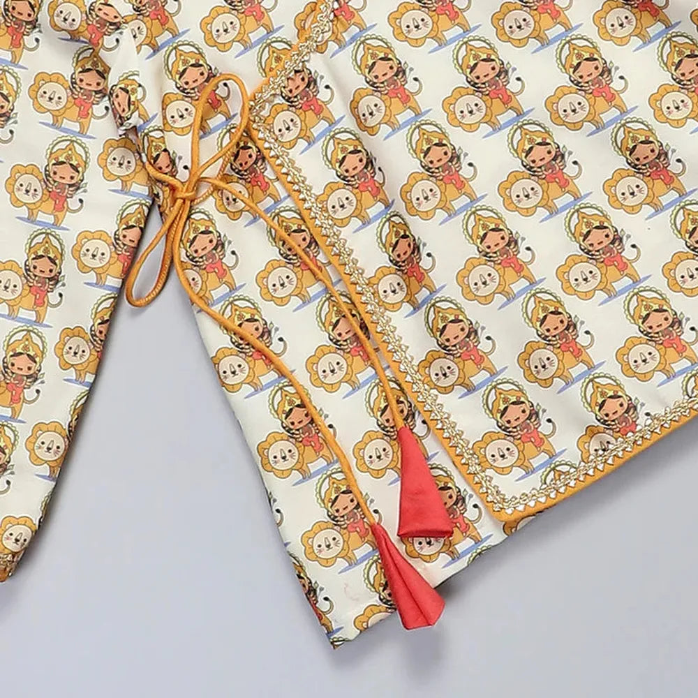 The Little Tales Durgaji Printed Kurta Payjama Set