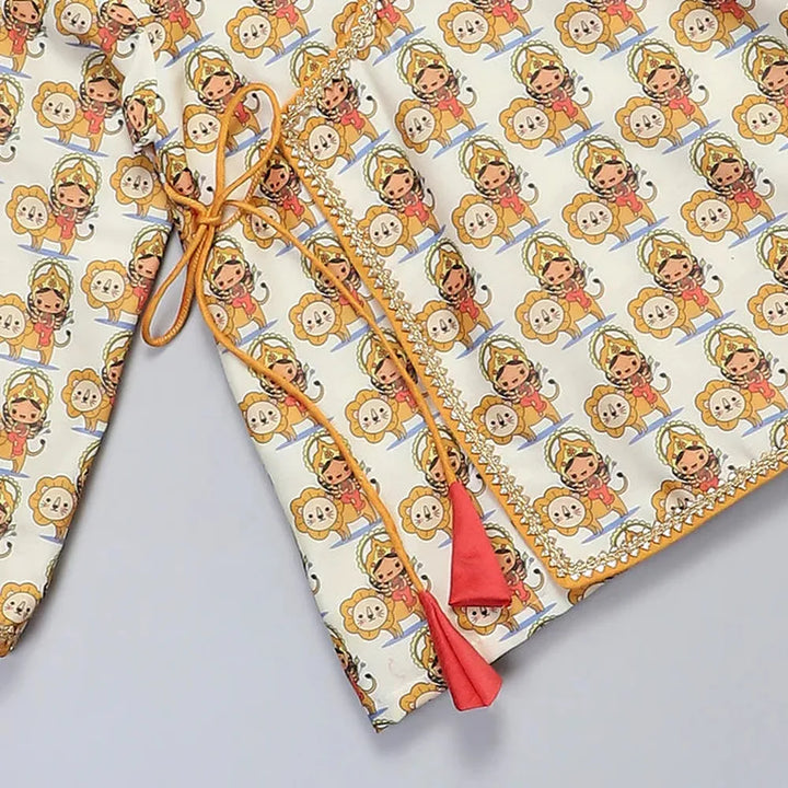 The Little Tales Durgaji Printed Kurta Payjama Set
