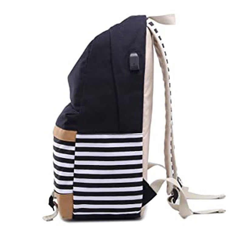 Black Stripes Matching Backpack with Lunch Bag & Stationery Pouch