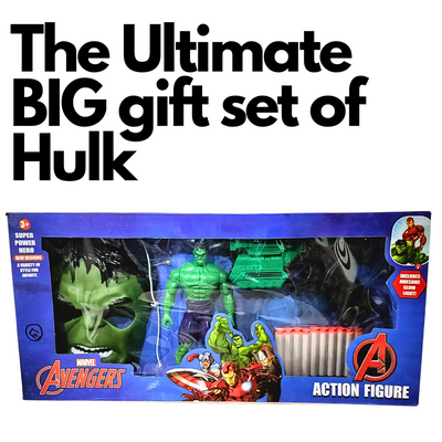 Set of Hulk | Hulk Action Figure Toy | Play Gun with Bullets | Mask (Big in Size)
