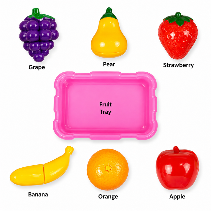 Ratnas Dora Fruit Slice Toy Set for Kids – Realistic Sliceable Play Food Kitchen Set with Storage Tray | Pretend Play