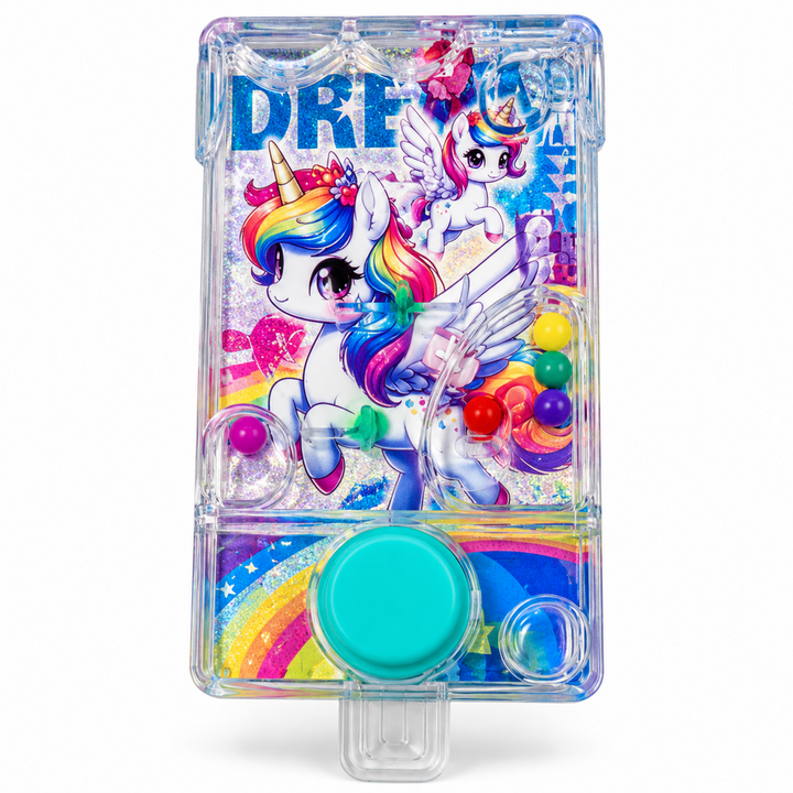 Unicorn Ice Cream Water Ring Toss Game for Kids | Handheld Push Button Water Game