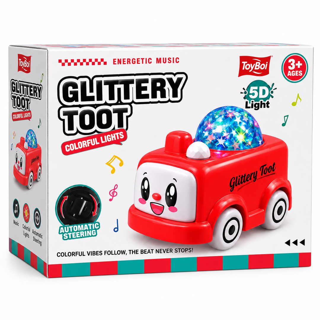 Glittery Toot Cute Car Toy with Colorful Lights & Automatic Rotating | Musical Toy Car- Pinkish Red