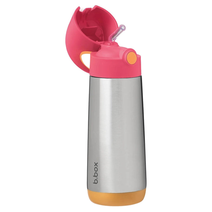 Insulated Straw Sipper Drink Water Bottle 500ml Strawberry Shake Pink Orange