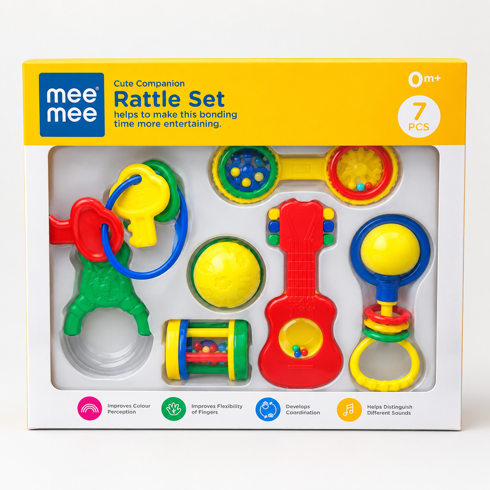 Mee Mee Cute Companion Rattle Set | 7-Piece Toy Set | Colourful Infant Development Toys